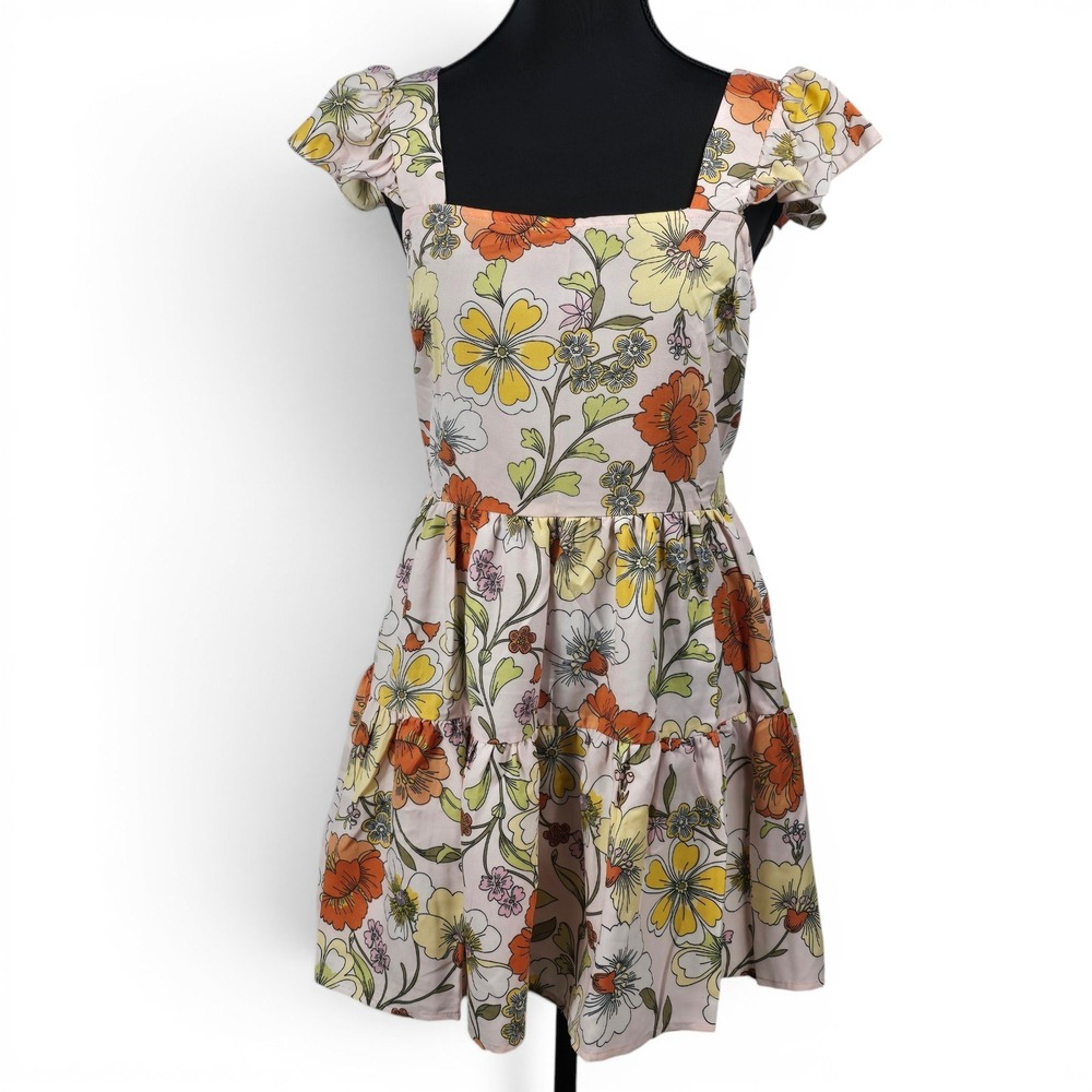 Lottie & Holly BOG Collective Floral Mini Dress Pink Orange Yellow Small NEW